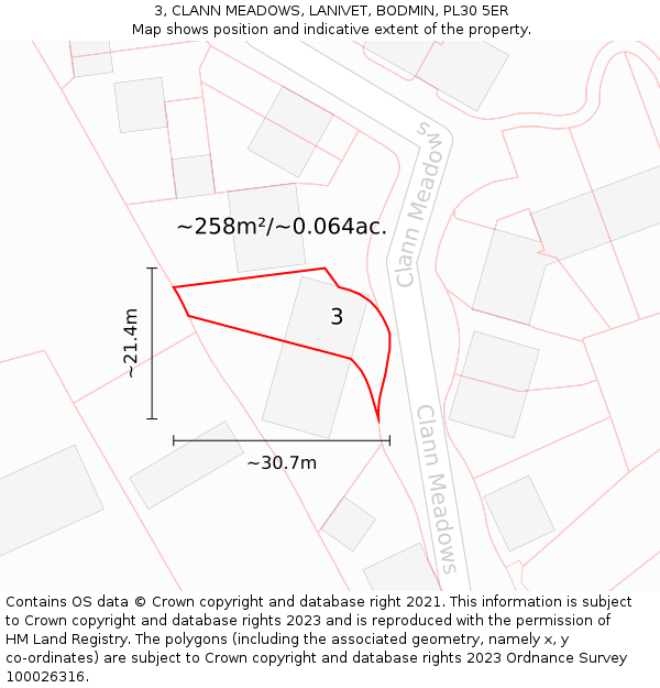 3, CLANN MEADOWS, LANIVET, BODMIN, PL30 5ER: Plot and title map