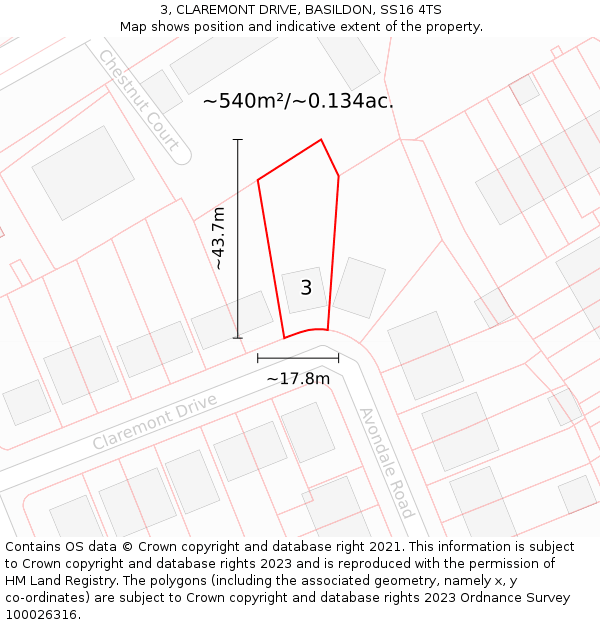3, CLAREMONT DRIVE, BASILDON, SS16 4TS: Plot and title map