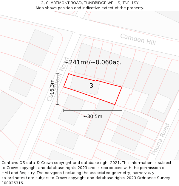 3, CLAREMONT ROAD, TUNBRIDGE WELLS, TN1 1SY: Plot and title map