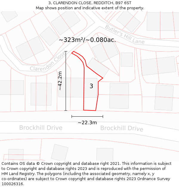 3, CLARENDON CLOSE, REDDITCH, B97 6ST: Plot and title map