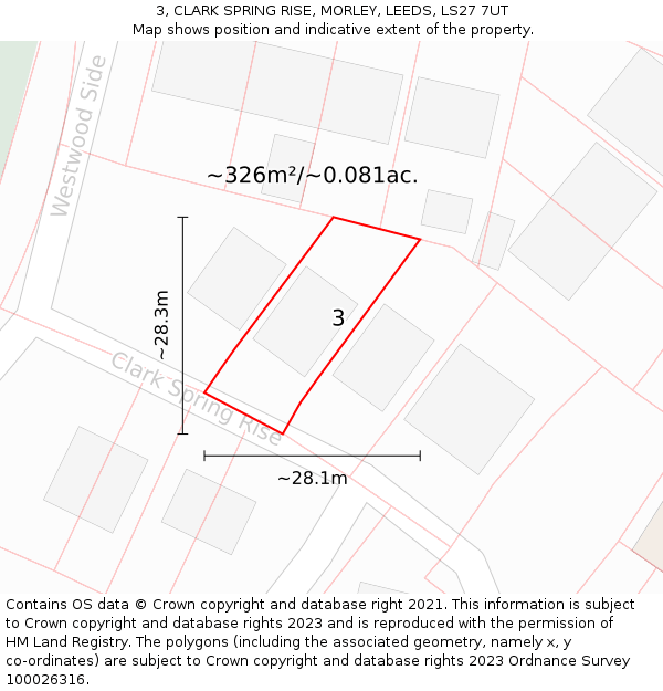3, CLARK SPRING RISE, MORLEY, LEEDS, LS27 7UT: Plot and title map