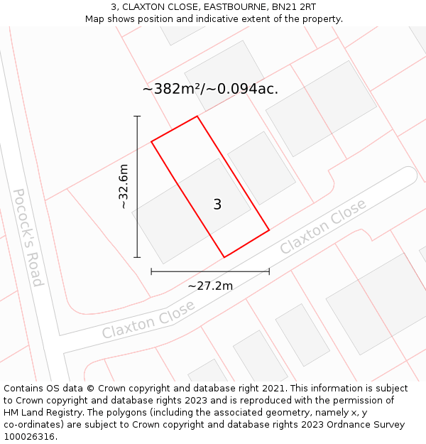 3, CLAXTON CLOSE, EASTBOURNE, BN21 2RT: Plot and title map