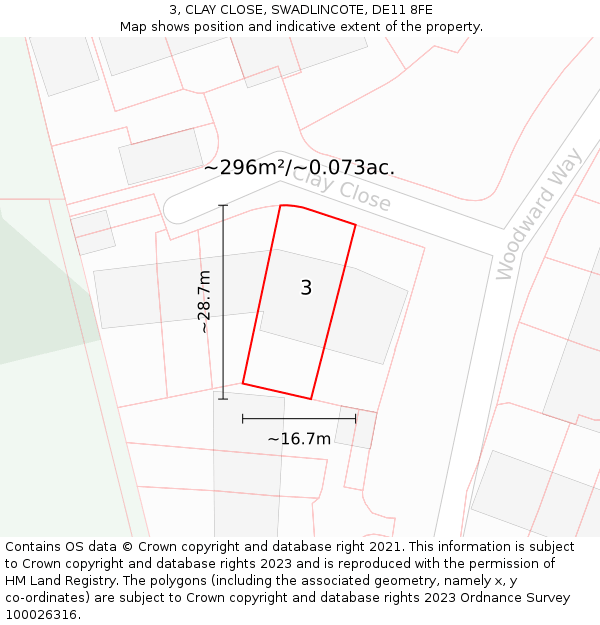 3, CLAY CLOSE, SWADLINCOTE, DE11 8FE: Plot and title map