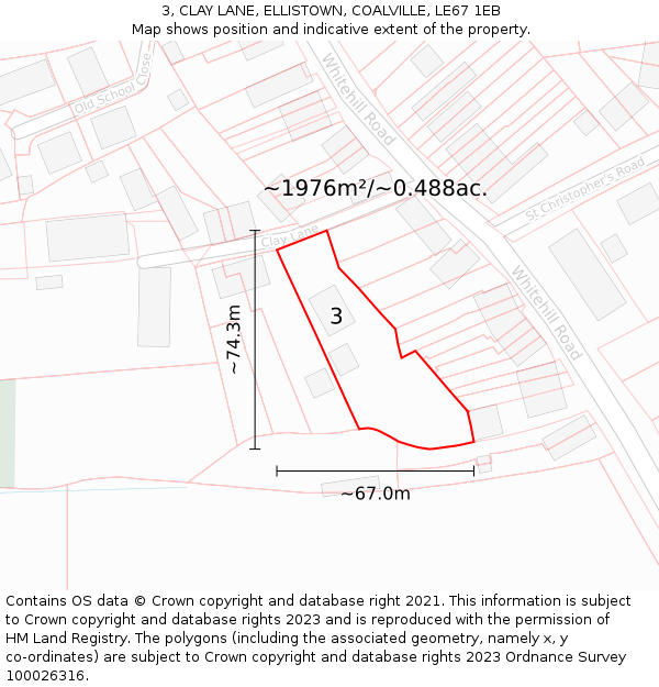 3, CLAY LANE, ELLISTOWN, COALVILLE, LE67 1EB: Plot and title map