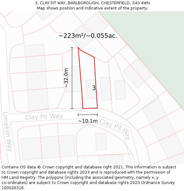 3, CLAY PIT WAY, BARLBOROUGH, CHESTERFIELD, S43 4WN: Plot and title map