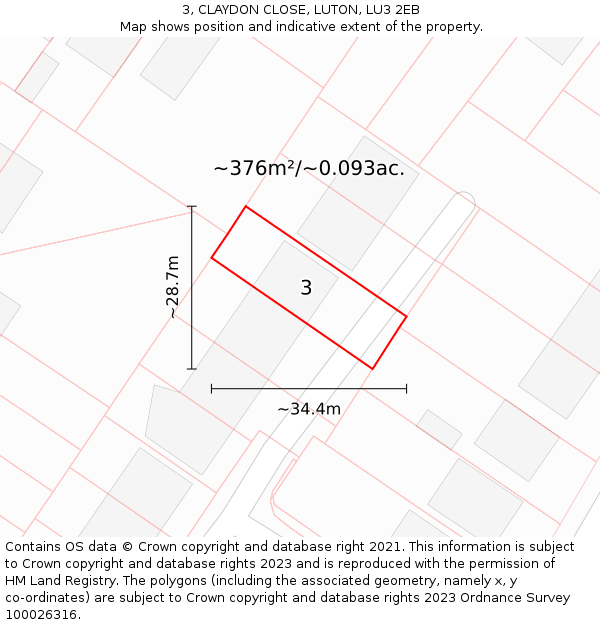 3, CLAYDON CLOSE, LUTON, LU3 2EB: Plot and title map