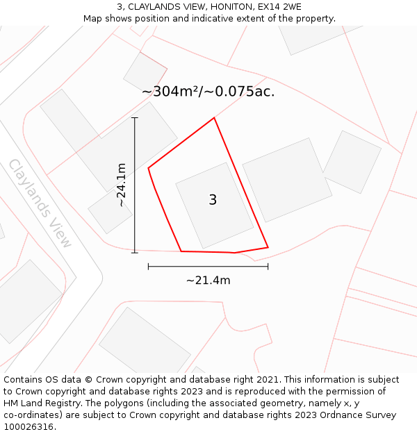 3, CLAYLANDS VIEW, HONITON, EX14 2WE: Plot and title map