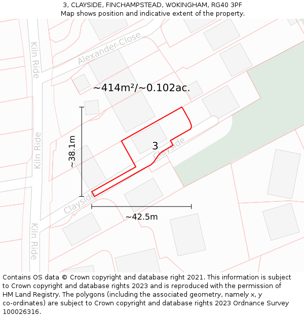 3, CLAYSIDE, FINCHAMPSTEAD, WOKINGHAM, RG40 3PF: Plot and title map