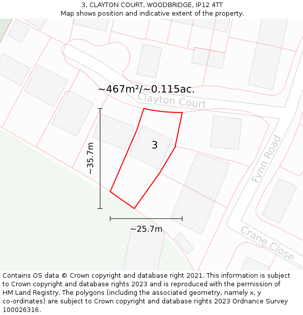 3, CLAYTON COURT, WOODBRIDGE, IP12 4TT: Plot and title map