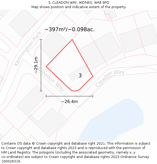 3, CLEADON WAY, WIDNES, WA8 9PD: Plot and title map
