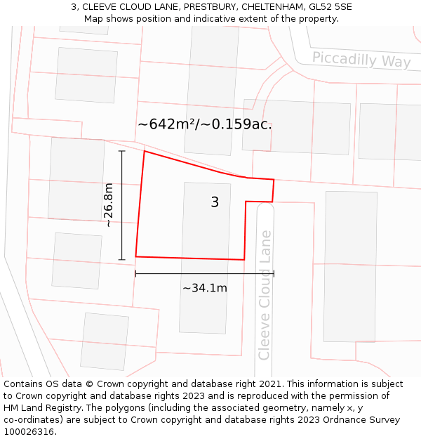 3, CLEEVE CLOUD LANE, PRESTBURY, CHELTENHAM, GL52 5SE: Plot and title map