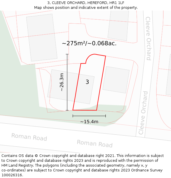 3, CLEEVE ORCHARD, HEREFORD, HR1 1LF: Plot and title map
