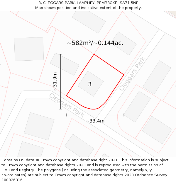 3, CLEGGARS PARK, LAMPHEY, PEMBROKE, SA71 5NP: Plot and title map