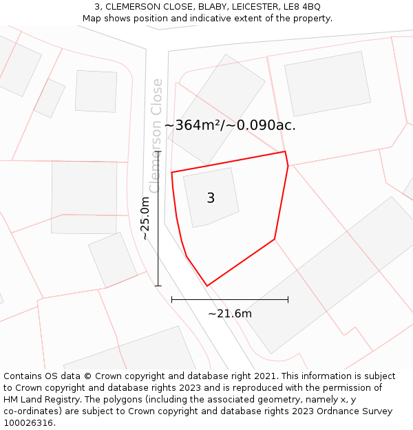3, CLEMERSON CLOSE, BLABY, LEICESTER, LE8 4BQ: Plot and title map