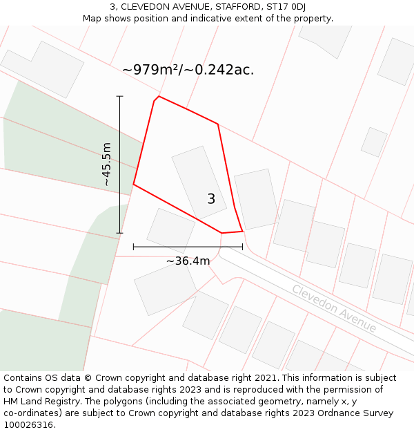 3, CLEVEDON AVENUE, STAFFORD, ST17 0DJ: Plot and title map