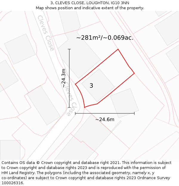 3, CLEVES CLOSE, LOUGHTON, IG10 3NN: Plot and title map