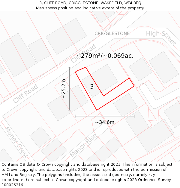 3, CLIFF ROAD, CRIGGLESTONE, WAKEFIELD, WF4 3EQ: Plot and title map