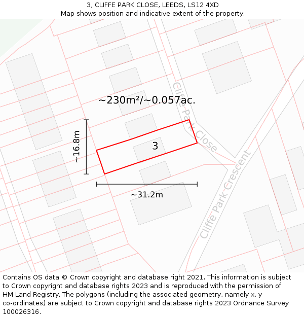 3, CLIFFE PARK CLOSE, LEEDS, LS12 4XD: Plot and title map