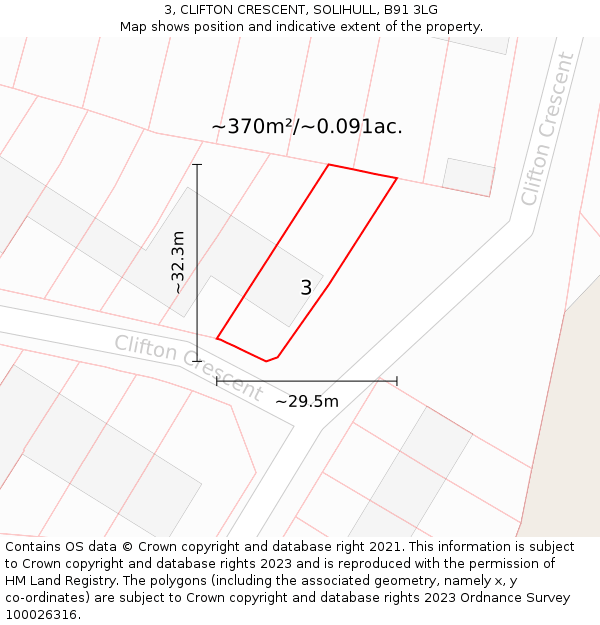 3, CLIFTON CRESCENT, SOLIHULL, B91 3LG: Plot and title map