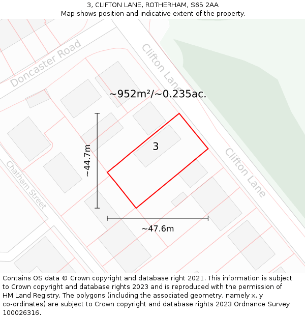 3, CLIFTON LANE, ROTHERHAM, S65 2AA: Plot and title map