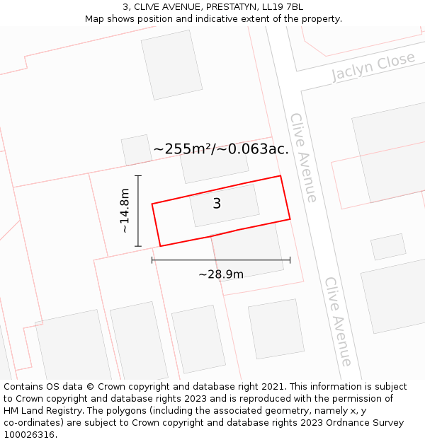 3, CLIVE AVENUE, PRESTATYN, LL19 7BL: Plot and title map
