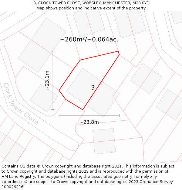 3, CLOCK TOWER CLOSE, WORSLEY, MANCHESTER, M28 0YD: Plot and title map