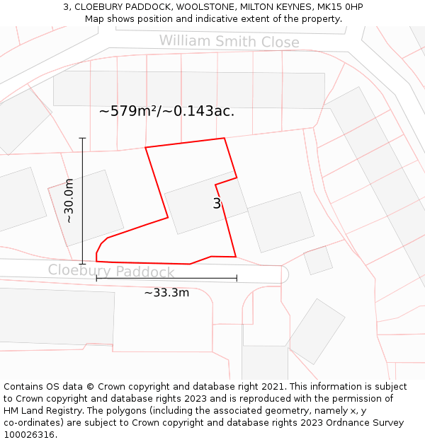 3, CLOEBURY PADDOCK, WOOLSTONE, MILTON KEYNES, MK15 0HP: Plot and title map