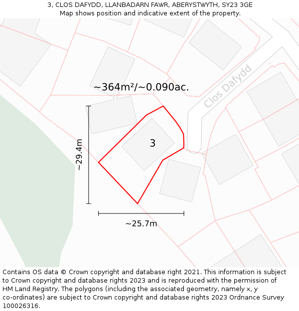 3, CLOS DAFYDD, LLANBADARN FAWR, ABERYSTWYTH, SY23 3GE: Plot and title map