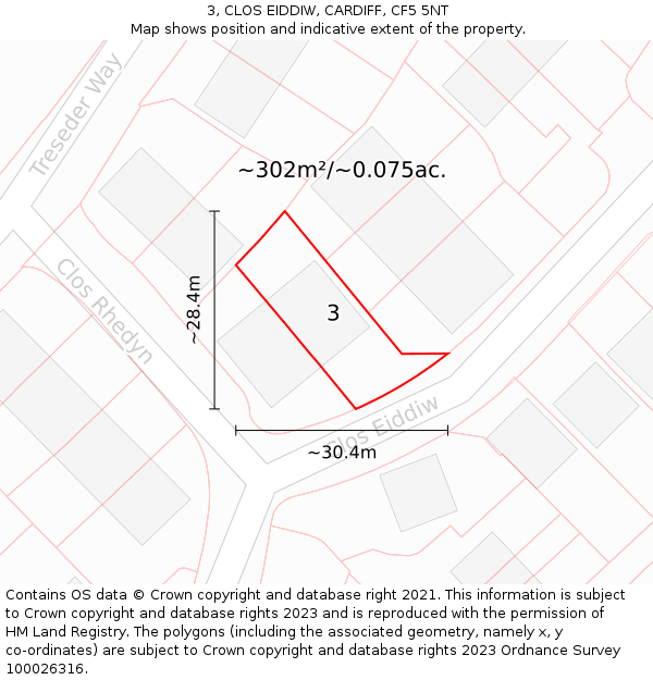 3, CLOS EIDDIW, CARDIFF, CF5 5NT: Plot and title map