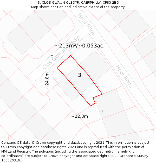 3, CLOS GWAUN GLEDYR, CAERPHILLY, CF83 2BD: Plot and title map