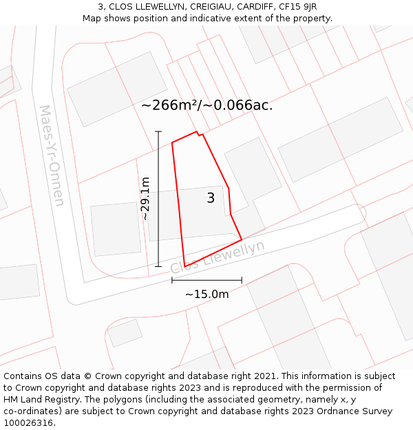 3, CLOS LLEWELLYN, CREIGIAU, CARDIFF, CF15 9JR: Plot and title map