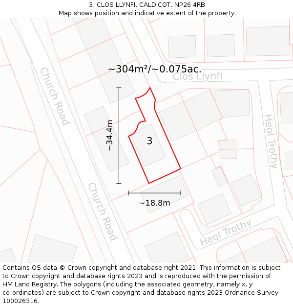 3, CLOS LLYNFI, CALDICOT, NP26 4RB: Plot and title map