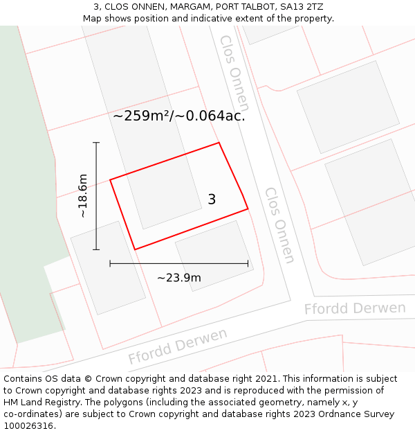 3, CLOS ONNEN, MARGAM, PORT TALBOT, SA13 2TZ: Plot and title map