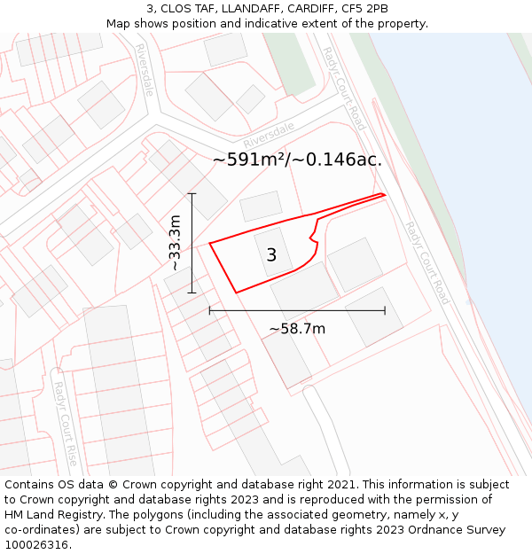3, CLOS TAF, LLANDAFF, CARDIFF, CF5 2PB: Plot and title map