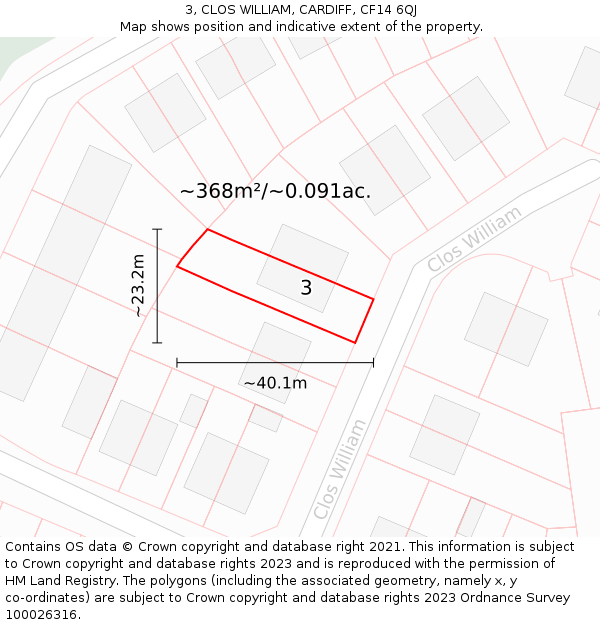 3, CLOS WILLIAM, CARDIFF, CF14 6QJ: Plot and title map