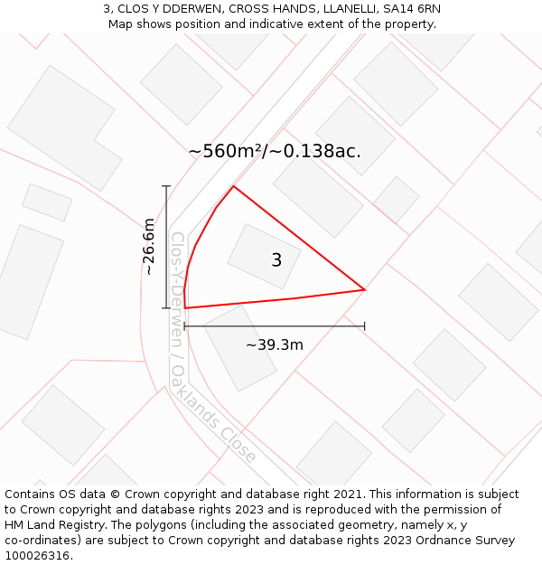 3, CLOS Y DDERWEN, CROSS HANDS, LLANELLI, SA14 6RN: Plot and title map