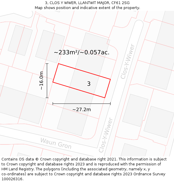 3, CLOS Y WIWER, LLANTWIT MAJOR, CF61 2SG: Plot and title map