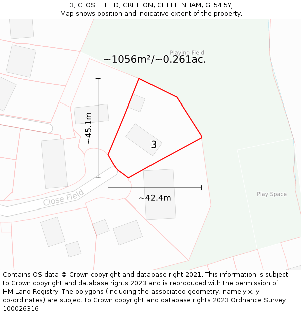 3, CLOSE FIELD, GRETTON, CHELTENHAM, GL54 5YJ: Plot and title map