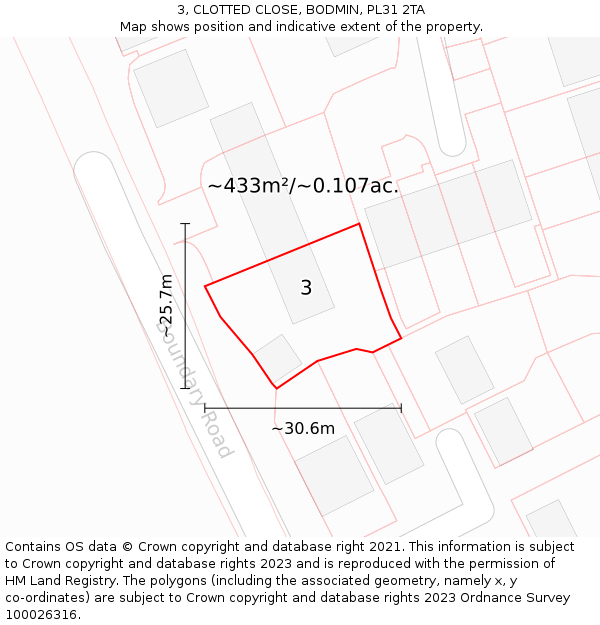 3, CLOTTED CLOSE, BODMIN, PL31 2TA: Plot and title map