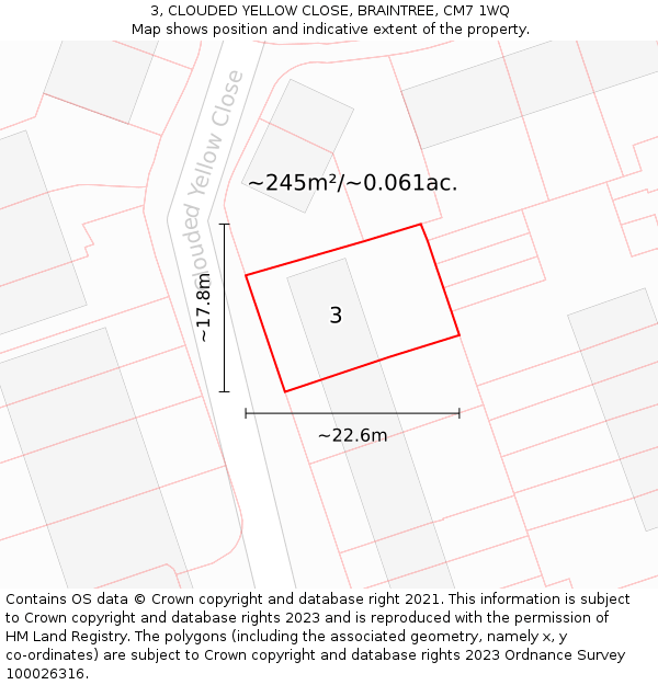 3, CLOUDED YELLOW CLOSE, BRAINTREE, CM7 1WQ: Plot and title map