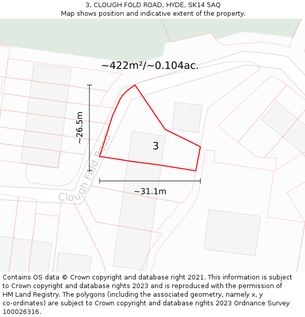 3, CLOUGH FOLD ROAD, HYDE, SK14 5AQ: Plot and title map
