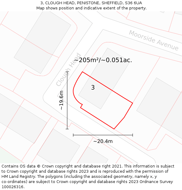 3, CLOUGH HEAD, PENISTONE, SHEFFIELD, S36 6UA: Plot and title map