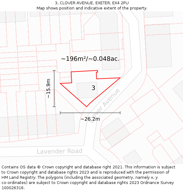 3, CLOVER AVENUE, EXETER, EX4 2PU: Plot and title map