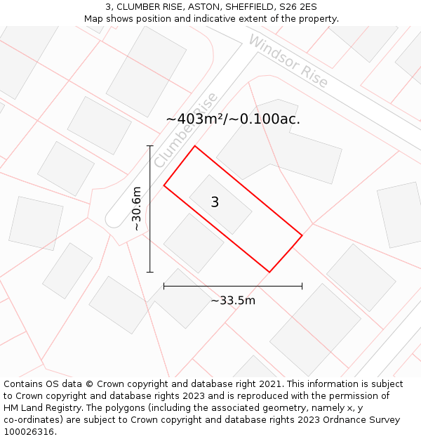 3, CLUMBER RISE, ASTON, SHEFFIELD, S26 2ES: Plot and title map