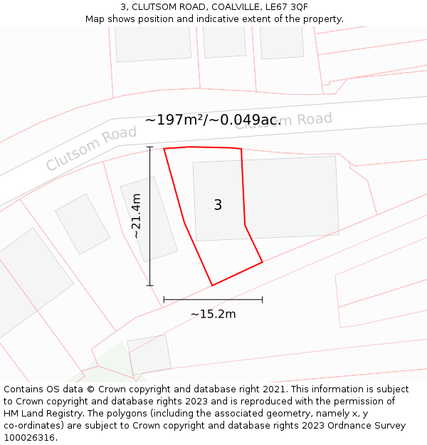 3, CLUTSOM ROAD, COALVILLE, LE67 3QF: Plot and title map