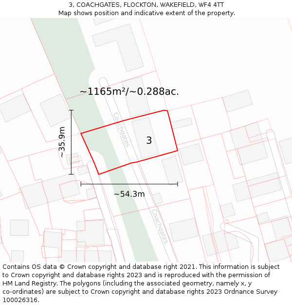 3, COACHGATES, FLOCKTON, WAKEFIELD, WF4 4TT: Plot and title map