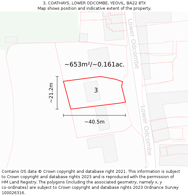 3, COATHAYS, LOWER ODCOMBE, YEOVIL, BA22 8TX: Plot and title map