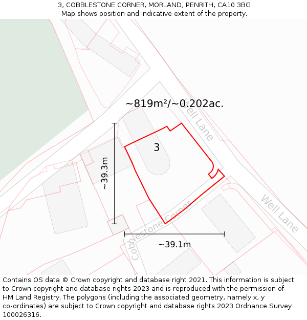 3, COBBLESTONE CORNER, MORLAND, PENRITH, CA10 3BG: Plot and title map