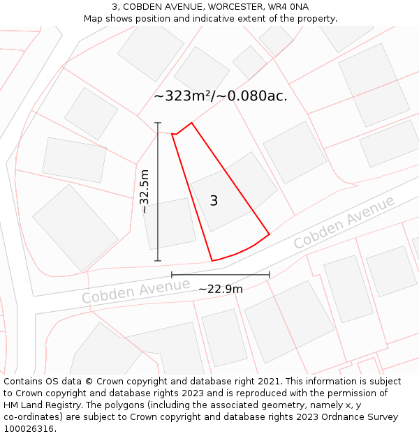3, COBDEN AVENUE, WORCESTER, WR4 0NA: Plot and title map