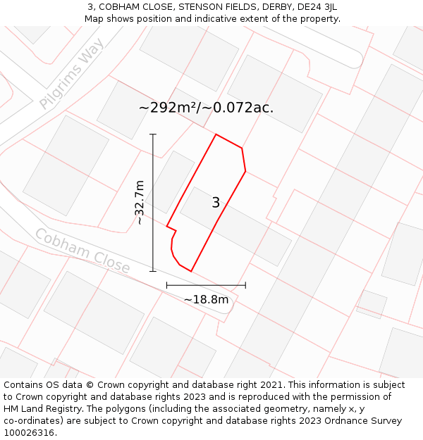 3, COBHAM CLOSE, STENSON FIELDS, DERBY, DE24 3JL: Plot and title map